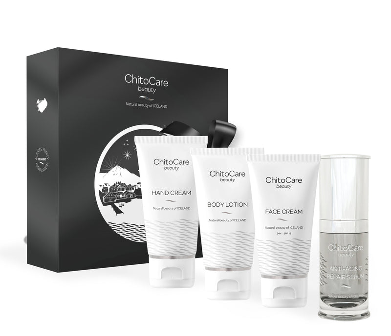Gjafasett - Anti-Aging Repair Serum 30ml, Face Cream 50ml, Body Lotion 50ml & Hand Cream 50ml