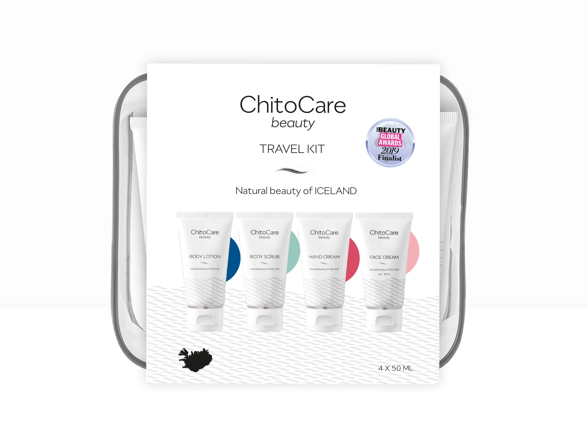 ChitoCare Beauty Ferðasett með Body Lotion, Body Scrub, Hand Cream og Face Cream