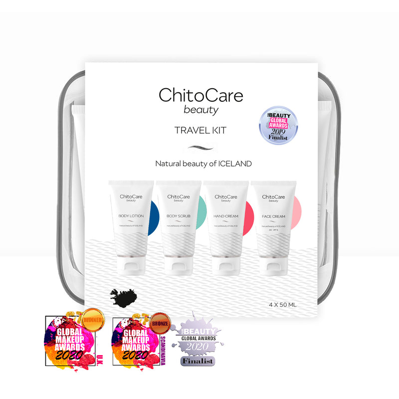 ChitoCare Beauty Ferðasett með Body Lotion, Body Scrub, Hand Cream og Face Cream